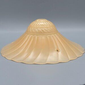 1930s Art Deco Frosted Peach Glass Ceiling Light Shade, Ribbed Vintage Fixture